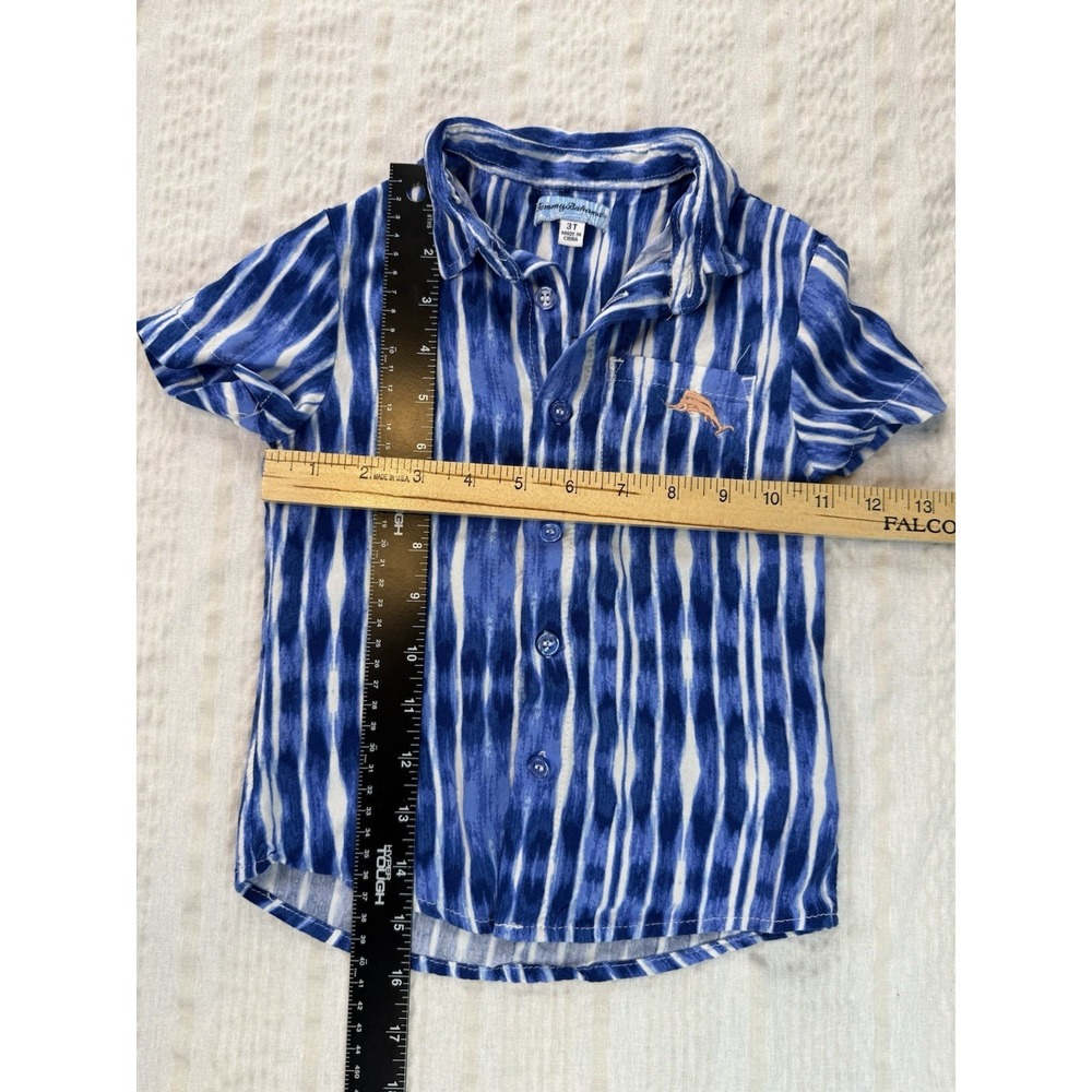 Tommy Bahama Kids 3T Button Up Shirt Blue Stripe Dolphin